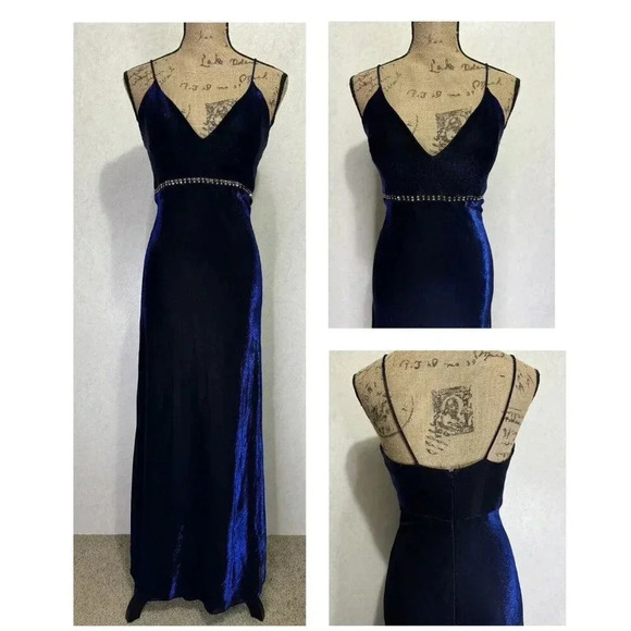 NADINE VINTAGE GowN Dress Iridescent Blue Beaded Sheer SMALL Sexy Prom BEAUTIFUL - Picture 1 of 14